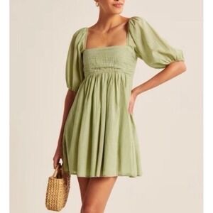Abercrombie & Fitch Emerson Ruched Babydoll Dress Womens M Cotton Puff Sleeve